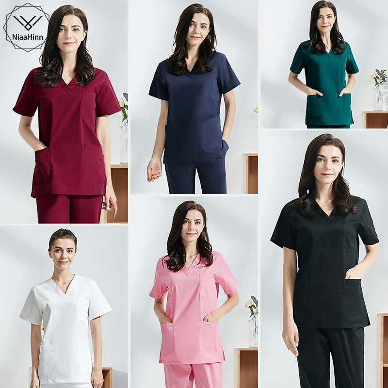 

Hospital Operating Room Black Blue Nurse Scrubs Set Beauty Salon Work Uniform Medical Surgical Tops Pants Pet Doctor Workwear