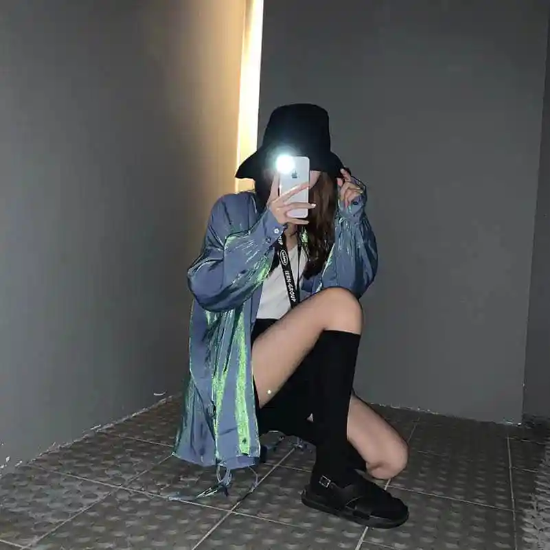 NiceMix летняя Harajuku градиентная блузка женские рубашки Высокое уличное свободное с длинным рукавом Женские топы и блузки Blusas Camisas Mujer