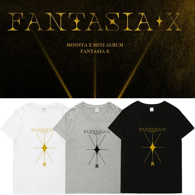 Мужская и женская футболка с принтом Monsta X Album Fantasia повседневная хлопковая