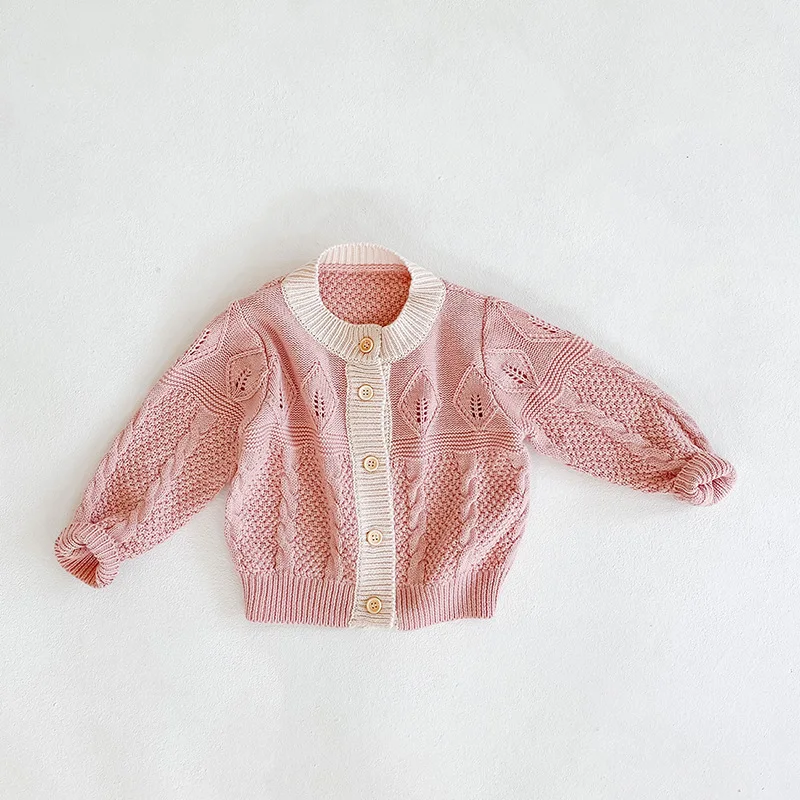 Осенний вязаный свитер для новорожденных девочек с длинными рукавами и круглым