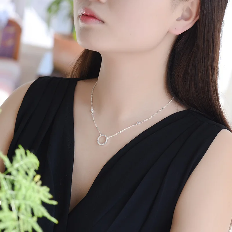 Женское колье из серебра 925 пробы с круглыми кристаллами|Ожерелья| |