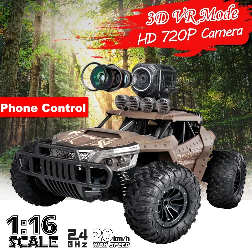 

1:16 Radio Remote Control Car with Wifi 720p HD Camera 2.4GHz Off-road Buggy Vehicles Toy Gifts for Children