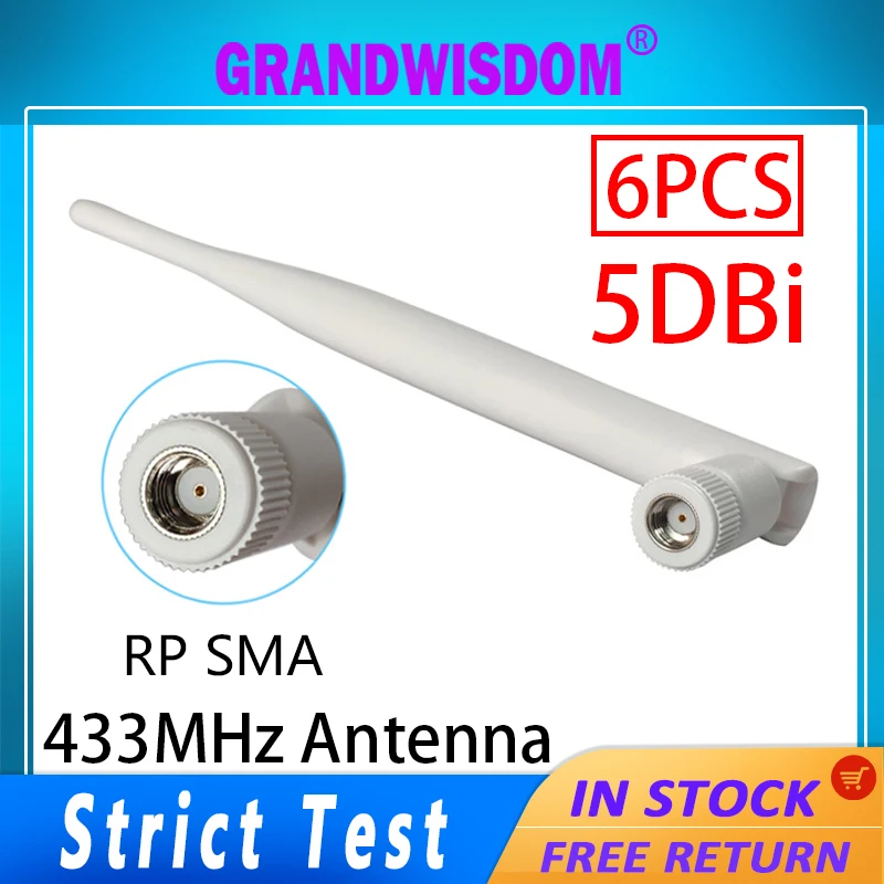 GRANDWISDOM 6 шт. 433 МГц Антенна 5dbi sma гнездовая lora антенна pbx iot модуль lorawan сигнальный