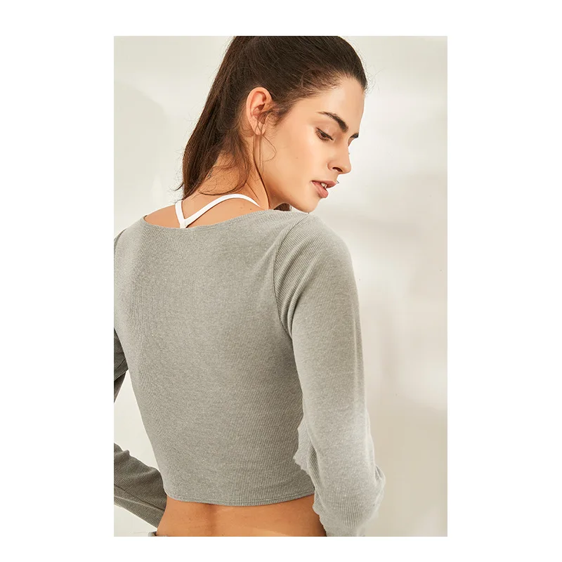 

TRTA19001 new yoga workout clothes women big V-neck casual breathable running sports long-sleeved quick-drying clothes