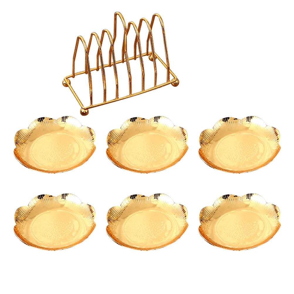 

1Set Restaurant Service Plate with Rack Fashion Polishing Food Plate Golden