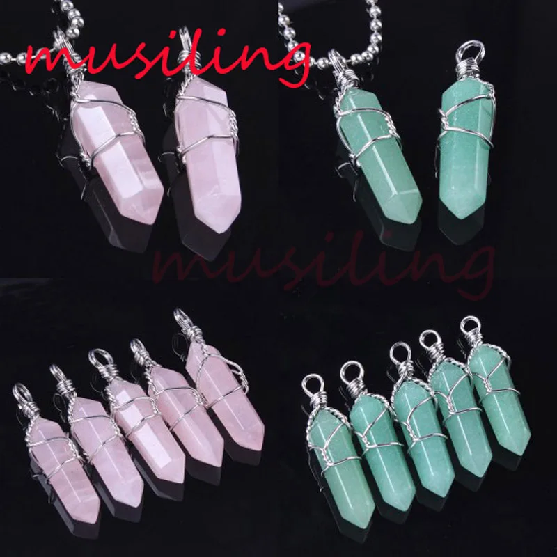 Ожерелье с подвеской в виде шестигранной призмы из натурального камня рейки