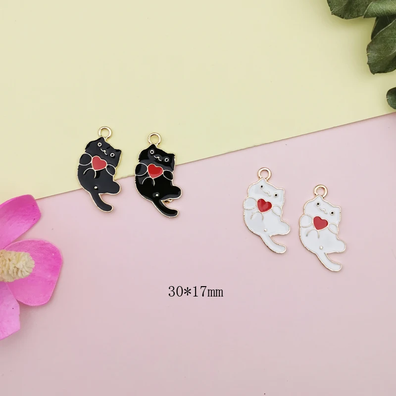 

10pcs Cute Animal Heart Cat Charms Pendant Gold Tone Metal Enamel Charms For DIY Hair Earring Jewelry Making Couple Accessories