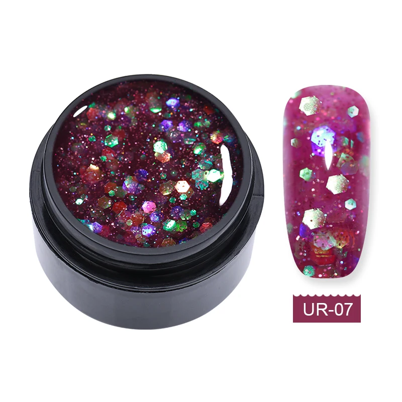 Sequins 7 Ur Sugar, 15 мл, голографический блеск, полиэкстенсивный гель, французские ногти, прозрачный, Камуфляжный цвет, строитель, УФ-гель для ногтей, для наращивания пальцев - Цвет: Sequins 7