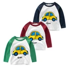 Хлопковая футболка для мальчиков с изображением машины, осенняя одежда с длинным рукавом, топы для малышей