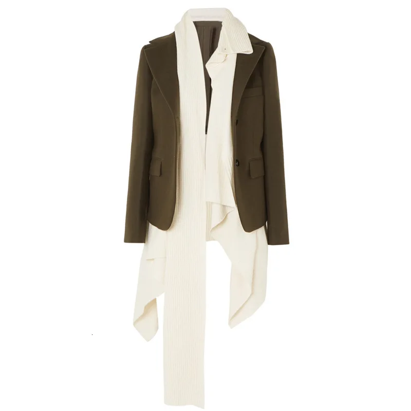 Асимметричное лоскутное Женское пальто с воротником шарфом длинным рукавом