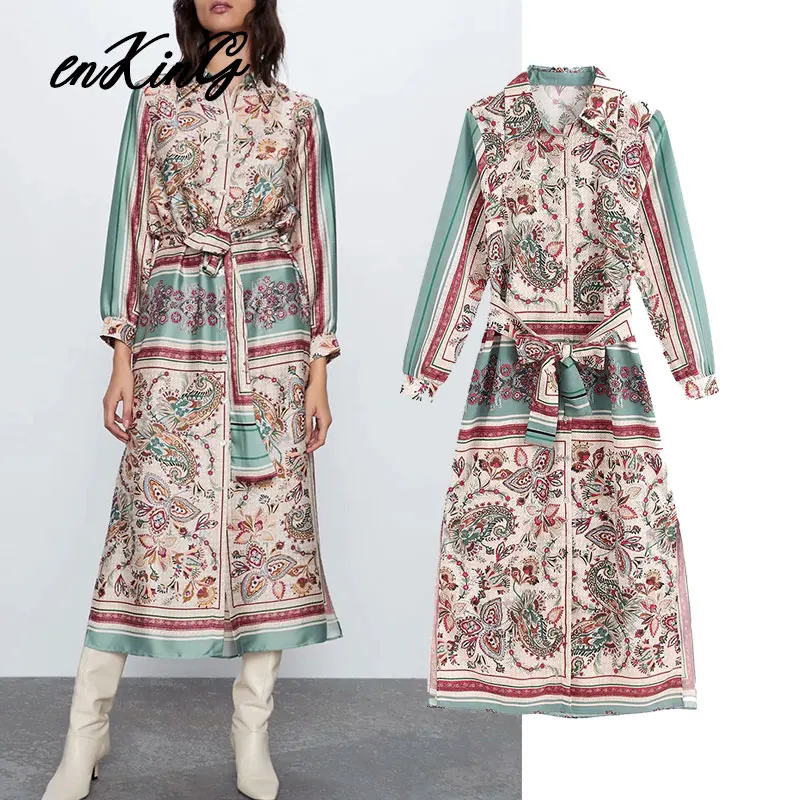 2020 английское винтажное свободное платье кимоно с принтом Пейсли пояса вечернее