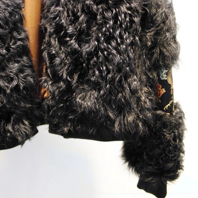 New Chinese Style Embroidery Printing Natural Sheep Shearing Real Lamb Fur Coats Women 2020 Fashion Autumn Winter Jackets Female | Женская