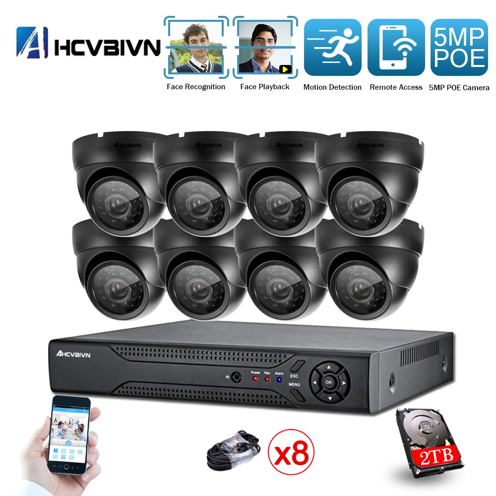 

AHCVBIVN AI Face-Recording detection H.265 8CH 5.0MP POE IP Camera System Outdoor IR-CUT CCTV Video Surveillance Recorder Kit