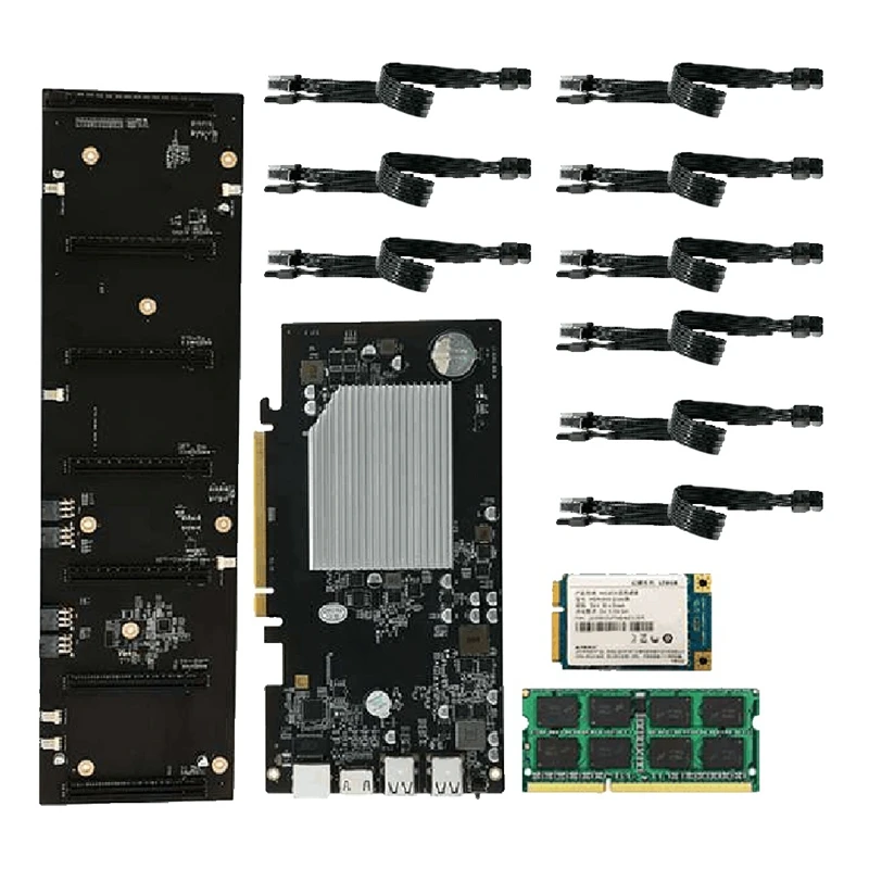 Семейная майнинговая материнская плата BTC с 128G SSD + 8G DDR3 RAM 9X 8Pin шнур питания 6 карт