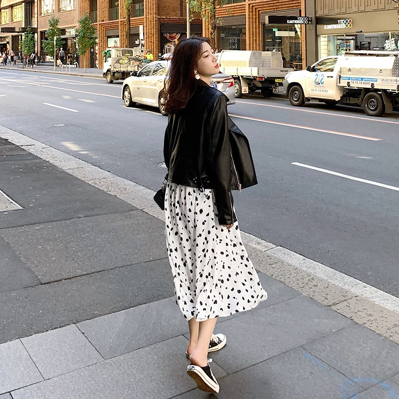 

Women Black Faux PU Leather Jacket Spring Autumn Short Outerwear Slim Long sleeve Turndown collar Streetwear Female Cropped Coat