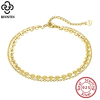 rinntin fashion coin cable double layered anklet chain for women 925 sterling silver summer beach foot chain anklet jewelry sa15