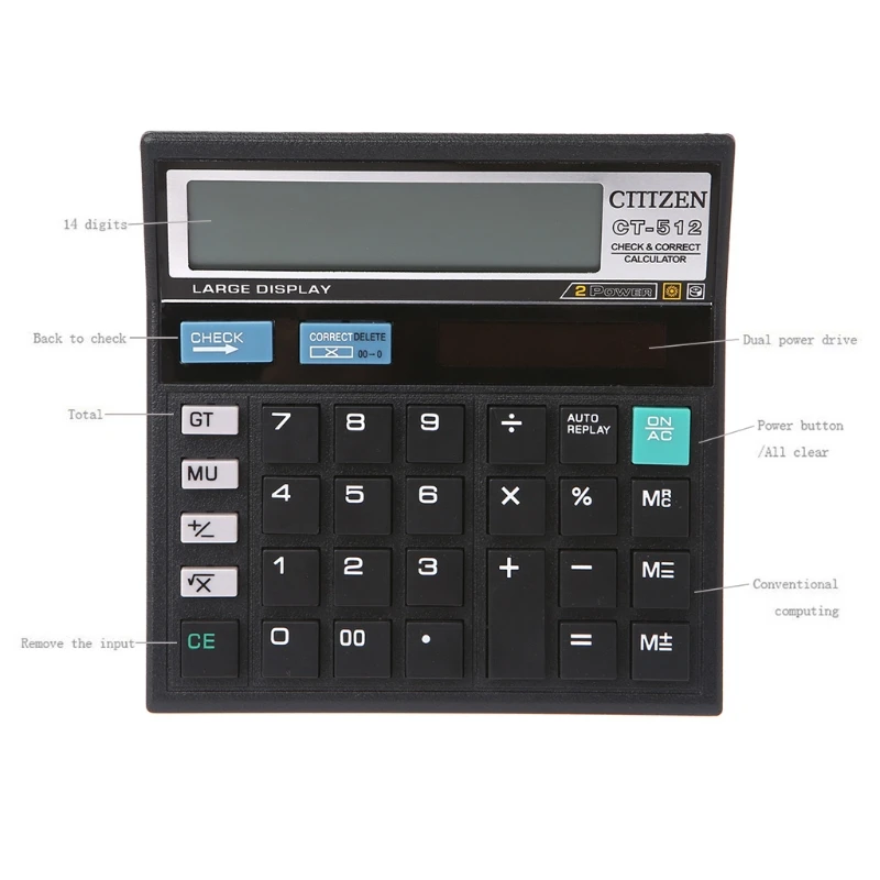 

H7JA 12-Digit Solar Battery Dual Power Large Display Office Desktop Calculator CT-512