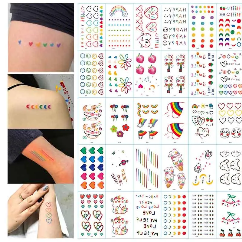 

Ins Series Colorful Rainbow Expression Tattoo Sticker Face Hand Lovely Body Art Fake Tatoo Temporary Waterproof