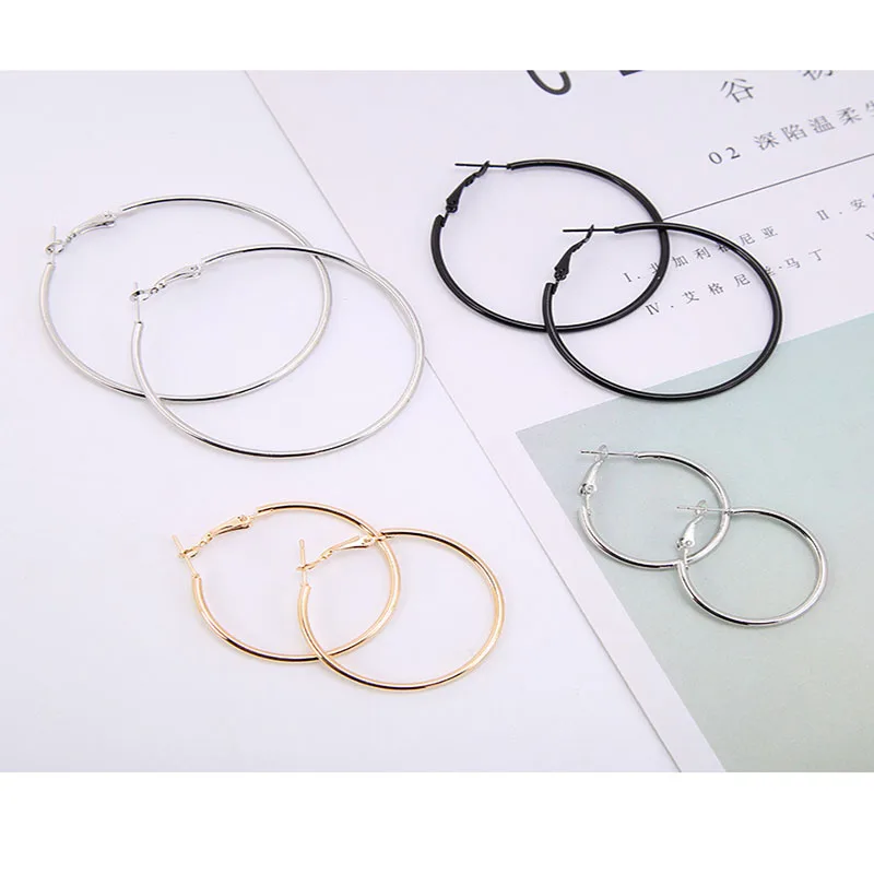 

FUN-BEAUTY Fashion S925 Sterling Earrings For Ladies Large Circle Metal Exaggerated Earrings Circle Geometric Earring