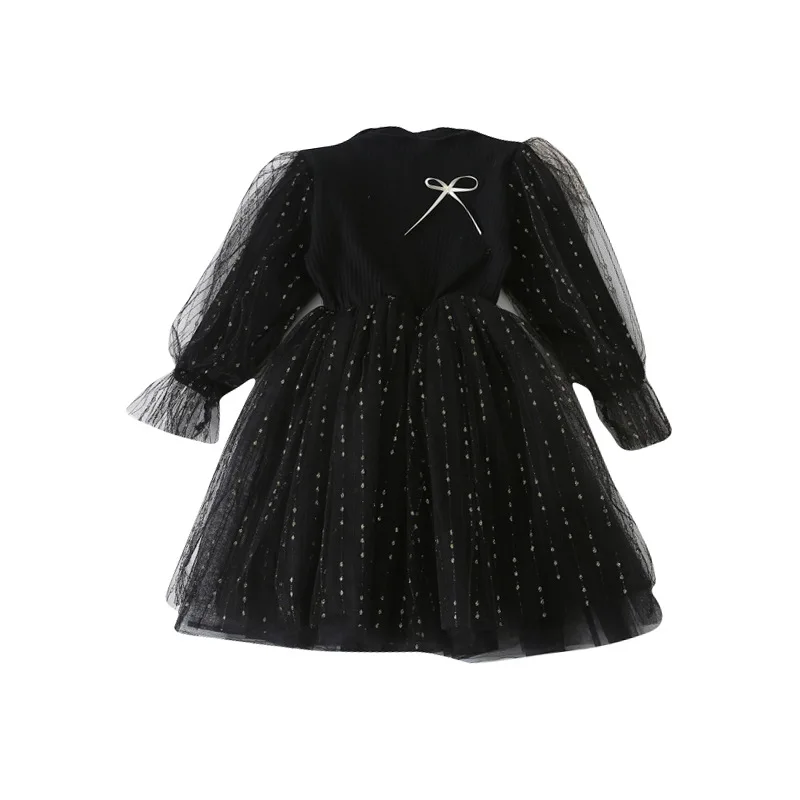 Платье для девочек весна 2020 новое черное детское трикотажное платье принцессы с