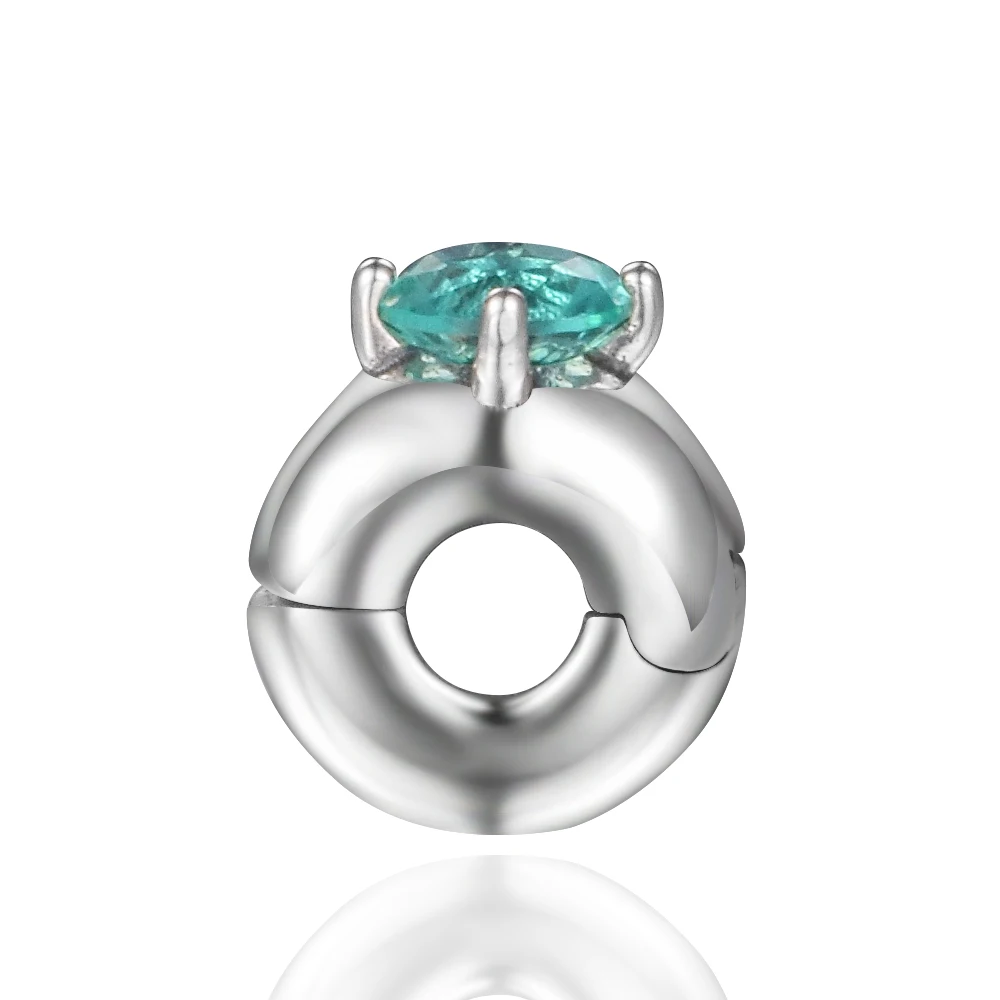 Fit Pandora Bracelets Green Round Solitaire Clip Charm Silver 925 Original Beads for Jewelry Making Sterling Charms Bead | Украшения и