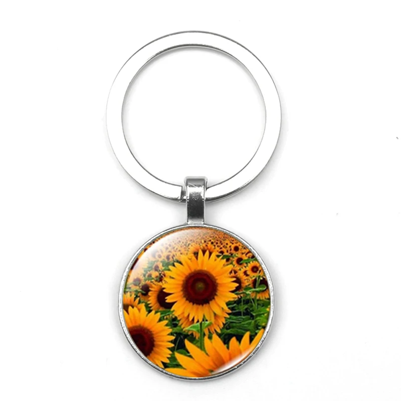 Новинка креативная масляная живопись Подсолнух выпуклый брелок из сплава