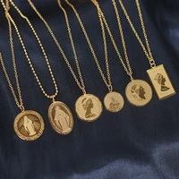 gold coin pendant necklace elizabeth double sided roman clavicle chain titanium steel necklace