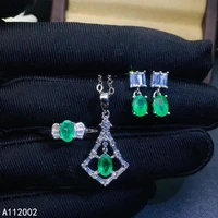 kjjeaxcmy fine jewelry natural emerald 925 sterling silver women pendant earrings ring set support test luxury classic