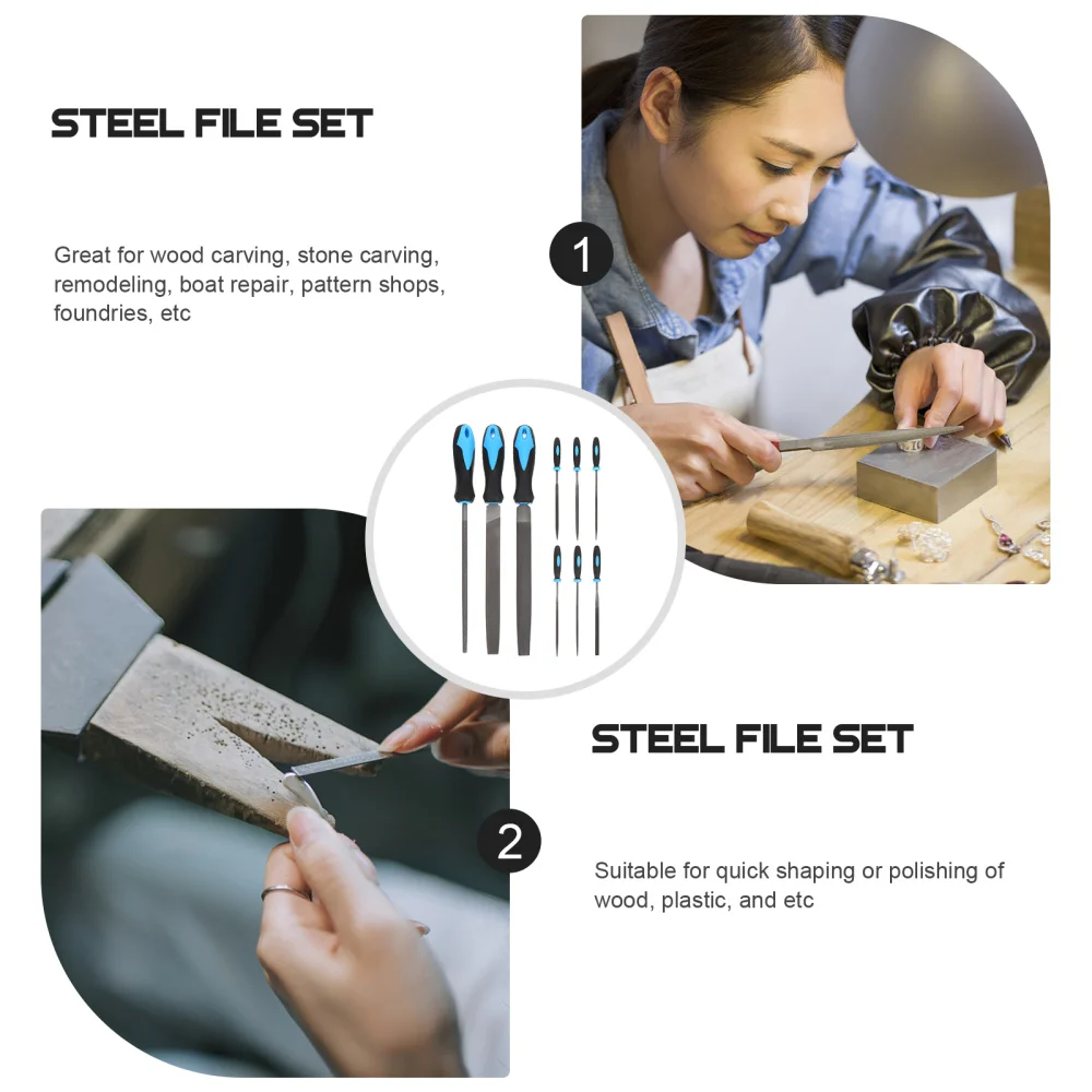 

1 Set/9pcs Hand File Set Sturdy Steel Carving File Woodworking Polishing File