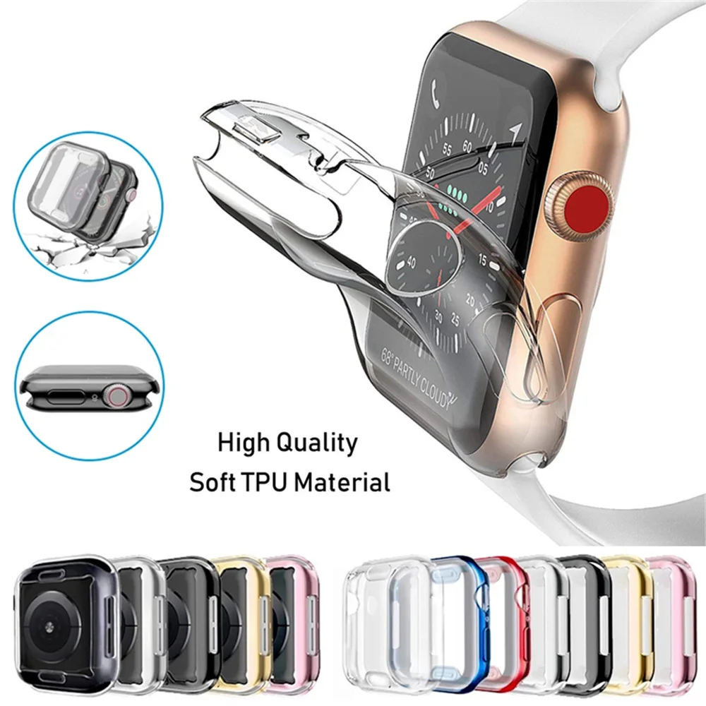 Coque de Protection en TPU Souple Transparent pour Apple Watch, Accessoire de Protection d'Écran Intégral 360 Degrés pour Modèle 6, SE, 5, 4, 3, Série 44 mm, 40 mm, 42mm ou 38mm