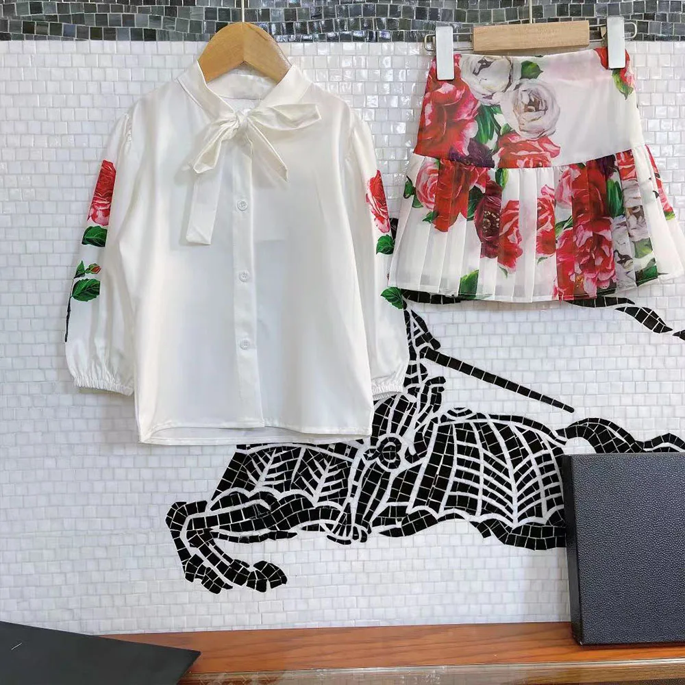 

Брендовая дизайнерская детская одежда, костюм для девочек на весну и осень, Новое Кружевное пальто + юбка, костюм из 2 предметов, детская одеж...