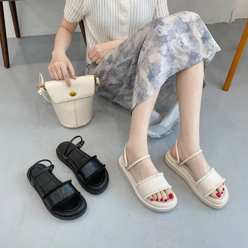 

2021 Summer Female Sandal Black Shoes for Women Clogs Wedge All-Match Espadrilles Platform Strappy Heels Two Weare Girls Gladiat