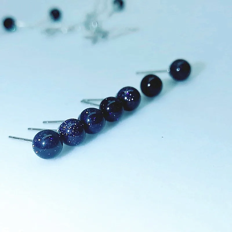 Модные серьги-гвоздики из серебра s925 пробы 6 мм синие серьги авантюрина для