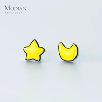 modian silver 925 jewelry simple minimalist ceramics star and moon stud earrings for girl anti allergy enamel jewelry gifts
