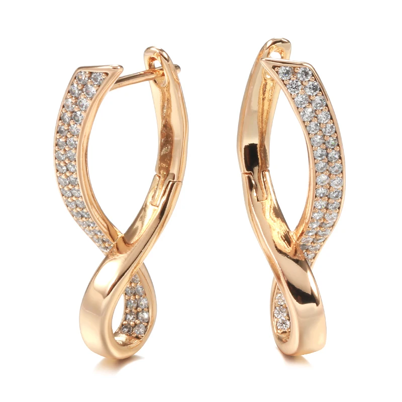 

New Fashion 8 Shape Hoop Earrings for Women 585 Rose Gold Shiny CZ Anniversary Party Love Jewelry Earrings 2022