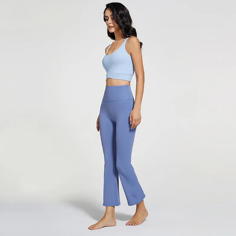 

High-waisted Women Wide-footed Nude Yoga Pant No Embarrassment Line Sports Fitness Running Leggings Dance Rhyme Flared
