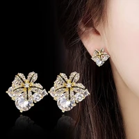 korean earrings cute flower bling zircon stone gold silver color stud earrings for women fashion jewelry 2020 new