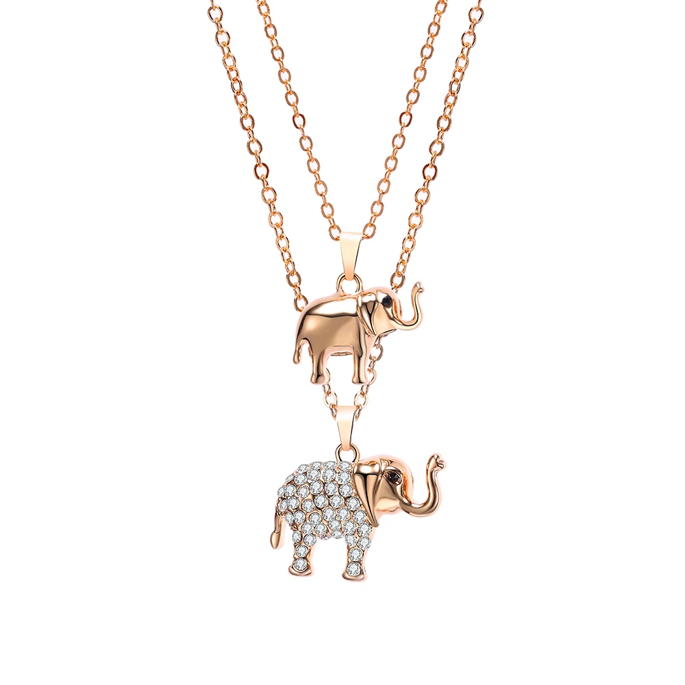 

2 Layered Crystal Elephant Pendant Necklaces for Women Gold Silvery Link Chain Chokers Necklace Female Statement Jewelry Collar