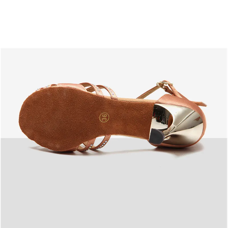 Атласные женские туфли T шрифтов Стразы для латиноамериканских танцев обувь на