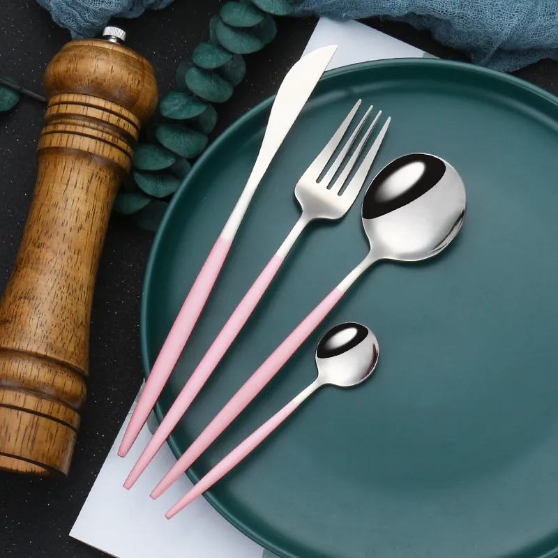 

Stainless Steel Cutlery Set Pink Golden Tableware Stainless Steel Cutlery Complete Forks Knives Spoons Dinnerware Set 4pcs/Set
