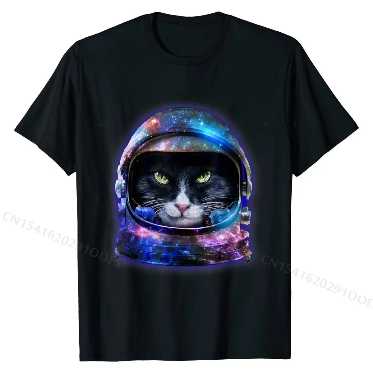 

Bicolor Cat in in Space Galaxy Astronaut Helmet, T-Shirt Cotton Print Tees Hip Hop Men T Shirts Printed