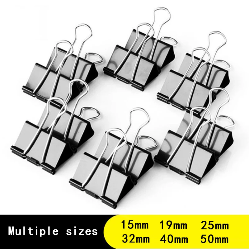 

20PCS metal Paper Clip 19 25 32 41 51mm Foldback Metal Binder Clips Black Grip Clamps Paper Document Office School Stationery