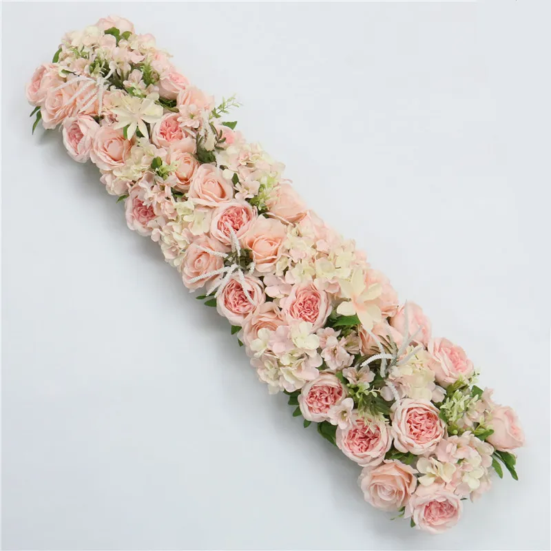 D Light pink custom made Artificial rose flower row Wedding background wall arch Welcome desk decorative fake flower Home holiday decoration - Цвет: D Light pink