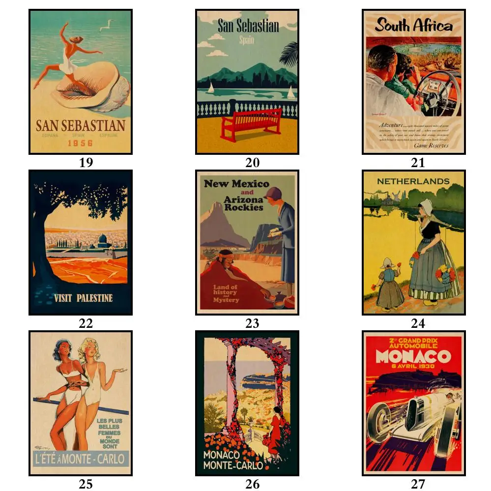 45 дизайнов винтажный постер для путешествий Kraftpaper город и пейзаж живопись