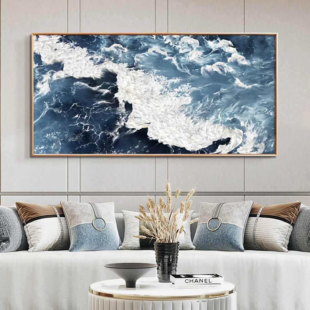 

Handmade Abstract Canvas Painting Wave Picture Hand Painted Thick Oil Painting On Canvas Wall Art Living Room Home Decor Unframe