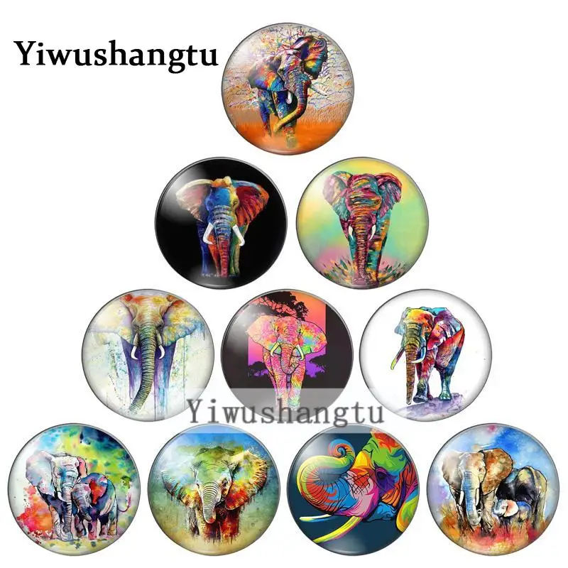 

New oil Elephant painting forest animals 10mm/12mm/18mm/20mm Round photo glass cabochon demo flat back Making findings ZB0543