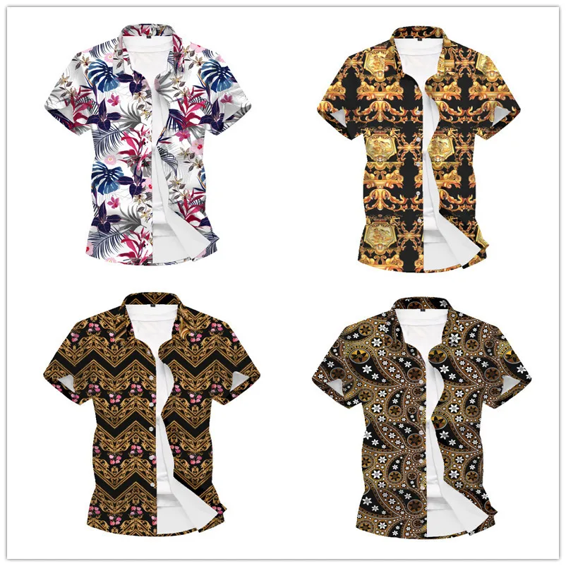 

2021 New Fashion Summer Beach Print Short-sleeved Shirt for Men Korean Trend Shirt Men's Thin Cardigan Size M-3XL