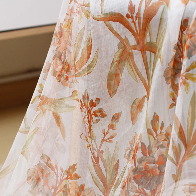 The Cloth Orange Flower Printed Crinkle Chiffon 100% Silk Materials Summer Dress DIY clothes fabrics Freeshipping | Дом и сад