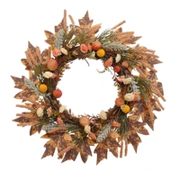 wreath rattan circle halloween decorations artificial flower sprouts yellow wheat small pumpkins imitation maple leaf pumpkin