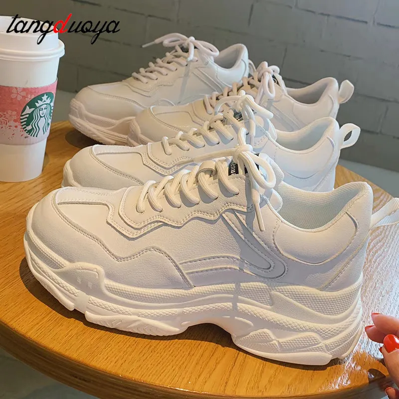 Белые кроссовки на платформе женская обувь толстой подошве женские Повседневная